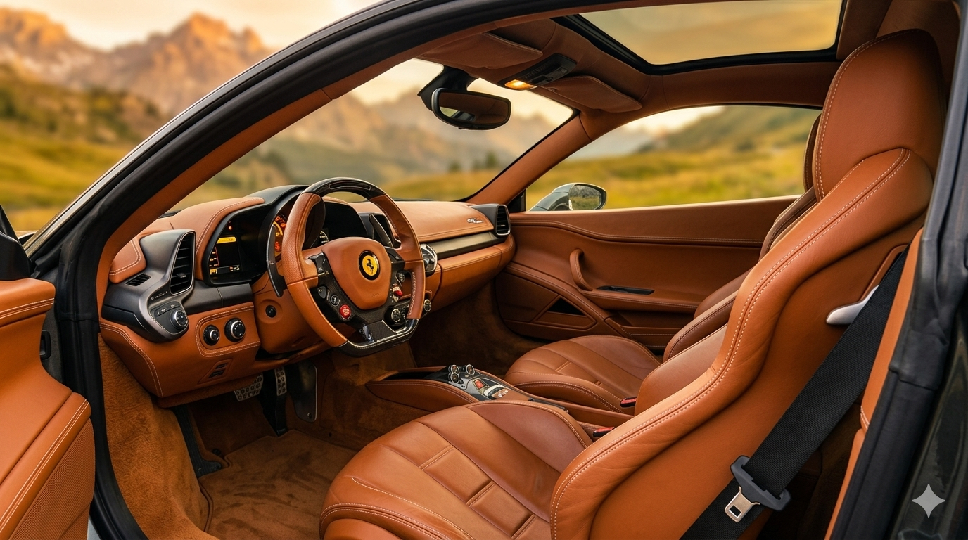 Ferrari 458 Italia cockpit — Cormorant steering wheel & V8 dashboard